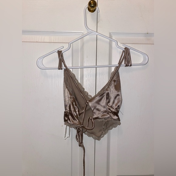 Rose gold satin lace tie back camisole XS - Picture 2 of 4